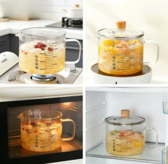 Жаропрочная стеклянная мерная кастрюля с крышкой и шкалой - Фото 4