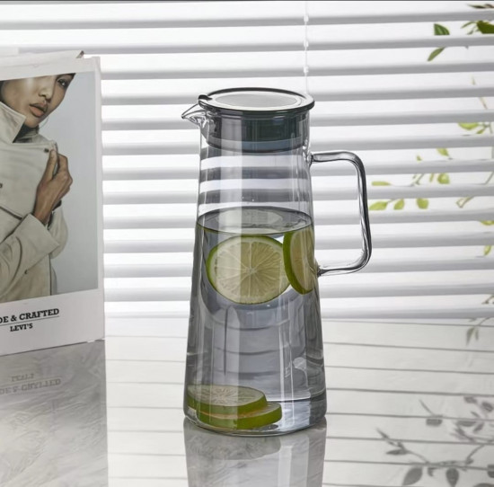 Стеклянный графин для воды, напитков, лимонада с крышкой и ручкой