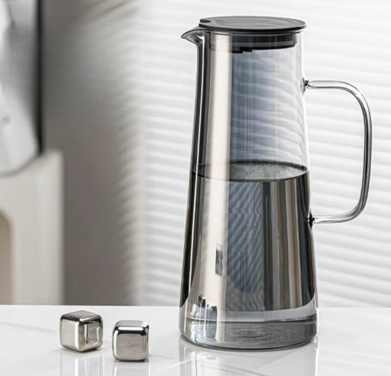 Стеклянный графин для воды, напитков, лимонада с крышкой и ручкой