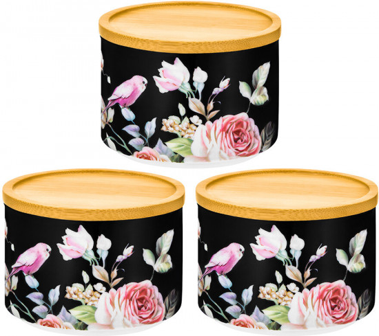 Набор банок с крышками для хранения и запекания «Певчие птички + Певчие птички на черном»