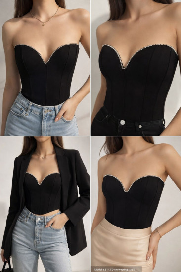 Женский корсетный топ без бретелей со стразами