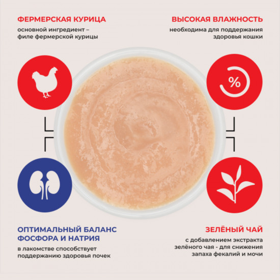 Пюре-лакомство для кошек со вкусом куриного пюре «Поддержание здоровья почек»