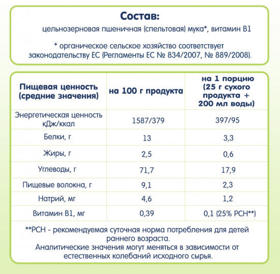 Каша безмолочная детская пшеничная (спельтовая)