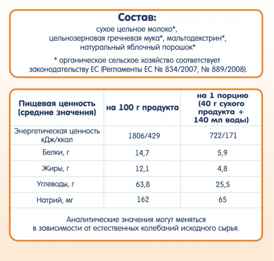 Каша молочная детская гречневая с яблоком