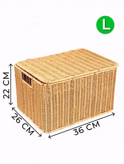 Корзина для хранения плетеная с крышкой и ручками L