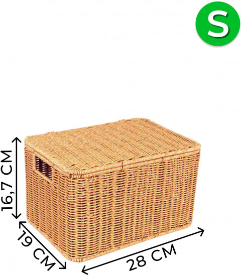 Корзина для хранения плетеная с крышкой и ручками S