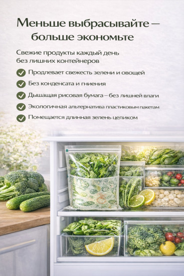 Пакеты для длительного хранения зелени, овощей и фруктов из рисовой бумаги