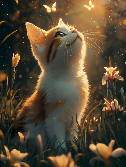 Алмазная мозаика «Котенок и бабочки»