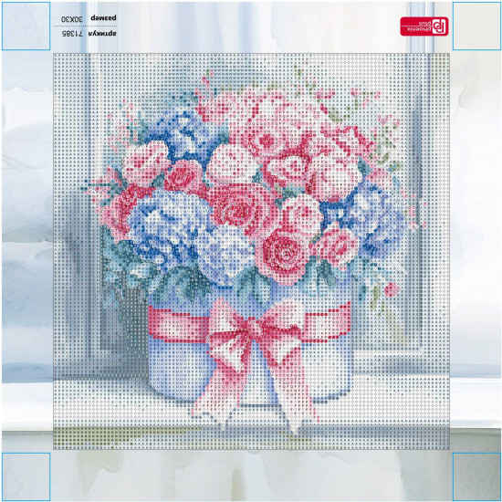 Алмазная мозаика «Букет с розовым бантом»