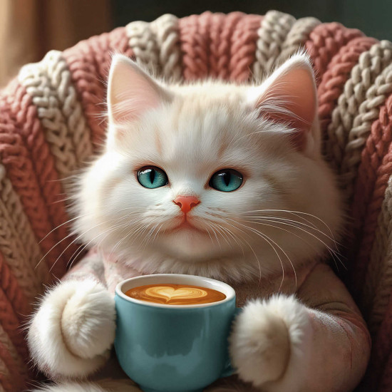 Алмазная мозаика «Кот с капучино»