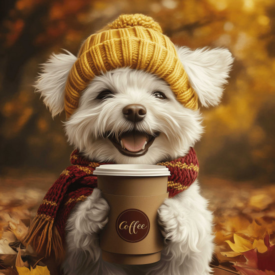 Алмазная мозаика «Песик с кофе»