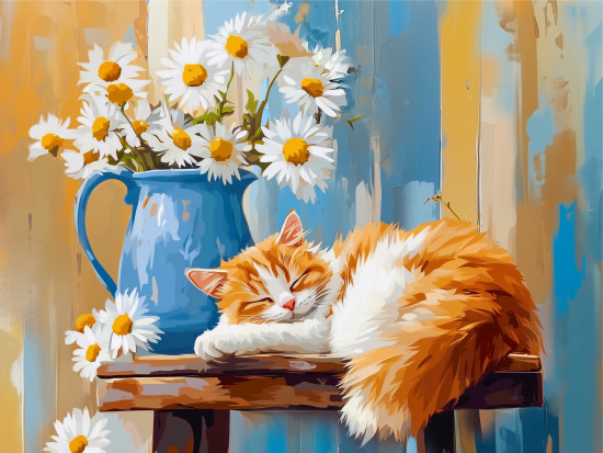 Алмазная мозаика «Натюрморт с кошкой»