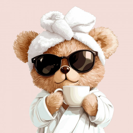 Алмазная мозаика с частичной выкладкой «Мишка с кофе»