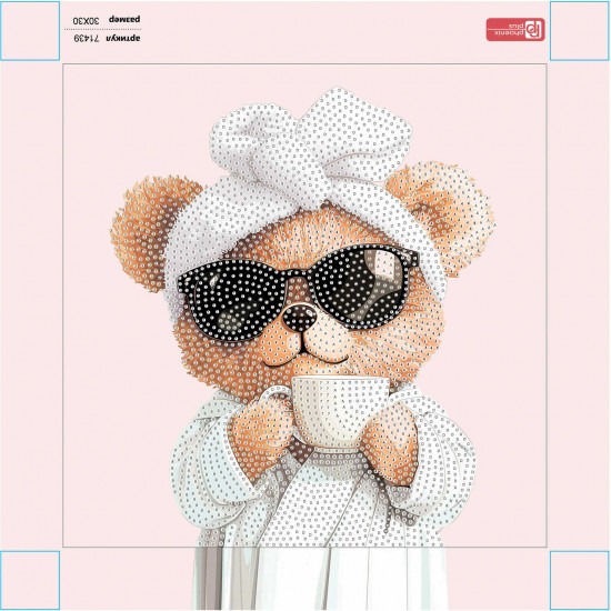 Алмазная мозаика с частичной выкладкой «Мишка с кофе»