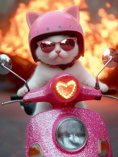 Алмазная мозаика с частичной выкладкой «Кот на мотоцикле»