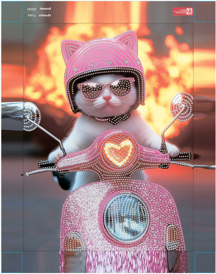 Алмазная мозаика с частичной выкладкой «Кот на мотоцикле»