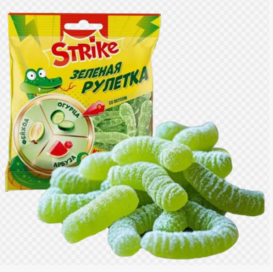 Мармелад со вкусами огурца, фейхоа и арбуза «Зелёная рулетка»