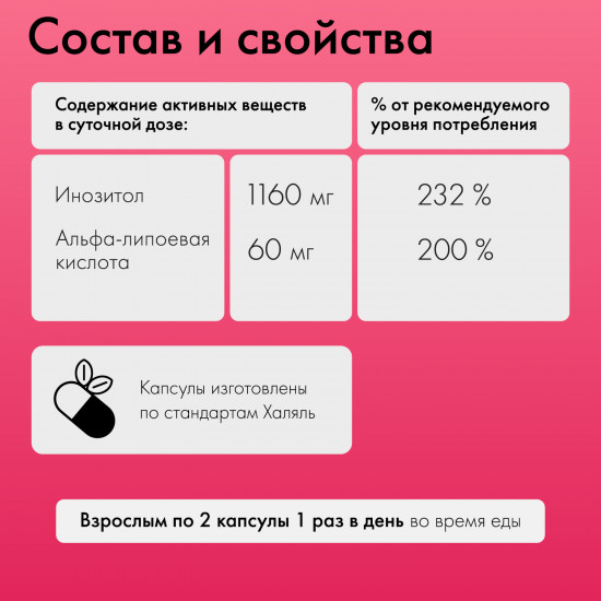 Капсулы «Инозитол с Альфа-липоевой кислотой» массой 710+-10 мг