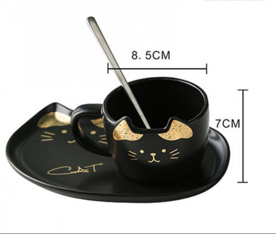 Чайная пара с ложкой «Black Cat»