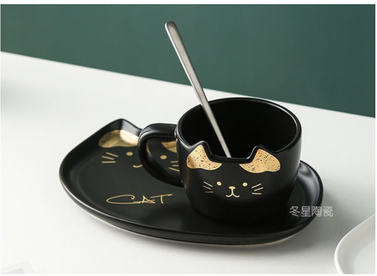 Чайная пара с ложкой «Black Cat»