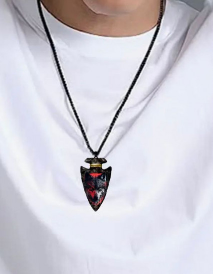 Мужское ожерелье с кулоном в виде наконечника копья с изображением головы волка