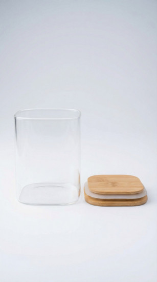 Банка квадратная стеклянная с крышкой