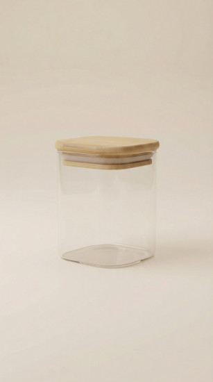 Банка квадратная стеклянная с крышкой