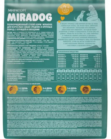 Сухой корм и овощами для взрослых собак с курицей