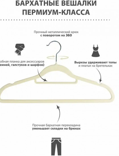 Набор вешалок-плечиков для одежды бархатных
