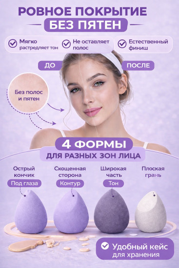 Набор спонжей для макияжа с кейсом