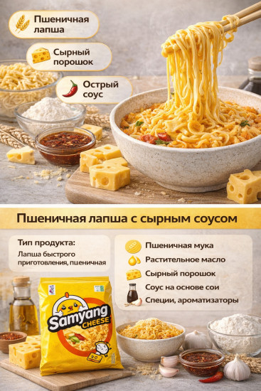 Лапша быстрого приготовления со вкусом сыра «Cheese Ramen»