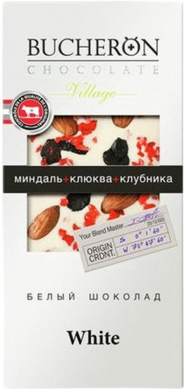 Шоколад белый с миндалем, клюквой и клубникой «White»