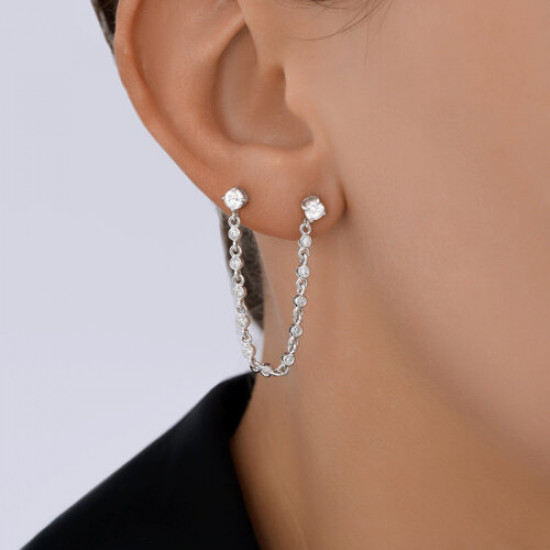 Серьга из серебра с фианитами