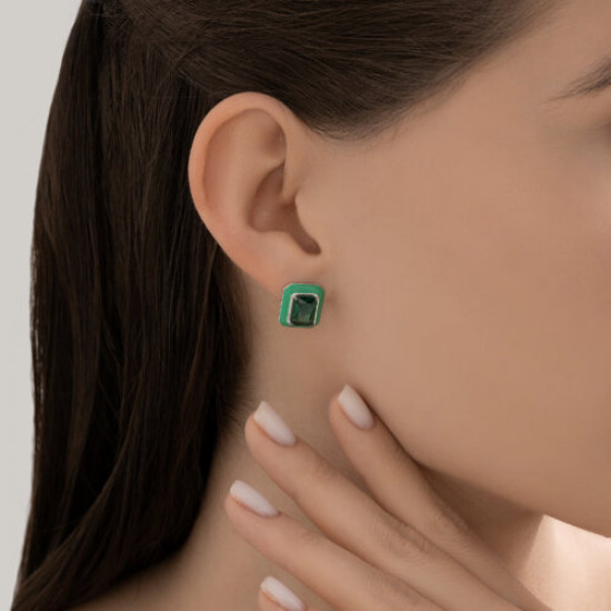 Серьги из серебра с фианитами и эмалью