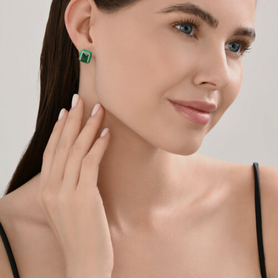 Серьги из серебра с фианитами и эмалью