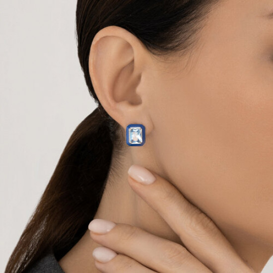 Серьги из серебра с фианитами и эмалью