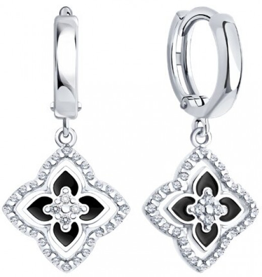 Серьги из серебра с фианитами и эмалью