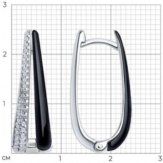 Серьги из серебра с фианитами и эмалью