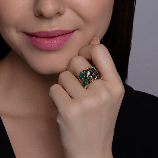 Кольцо из серебра с агатами и фианитами