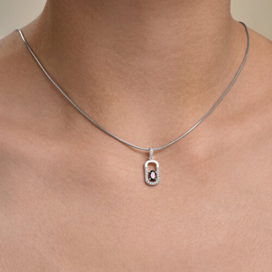 Подвеска из серебра с гранатом и фианитами