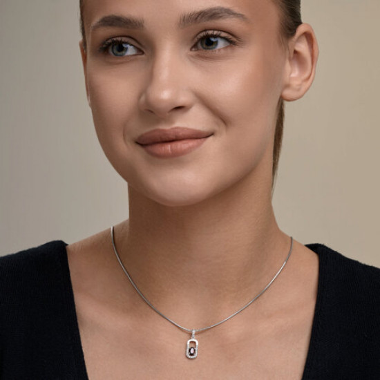 Подвеска из серебра с гранатом и фианитами