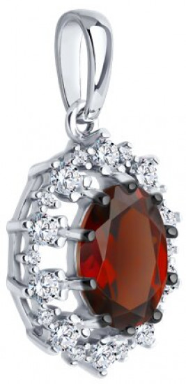 Подвеска из серебра с гранатом и фианитами