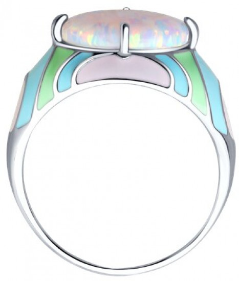 Кольцо из серебра с эмалью с опалом