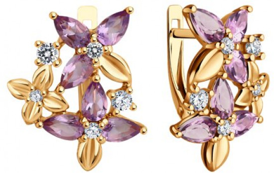 Серьги из серебра с аметистами и фианитами