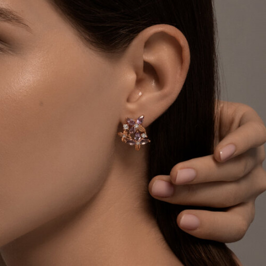 Серьги из серебра с аметистами и фианитами