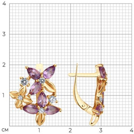 Серьги из серебра с аметистами и фианитами