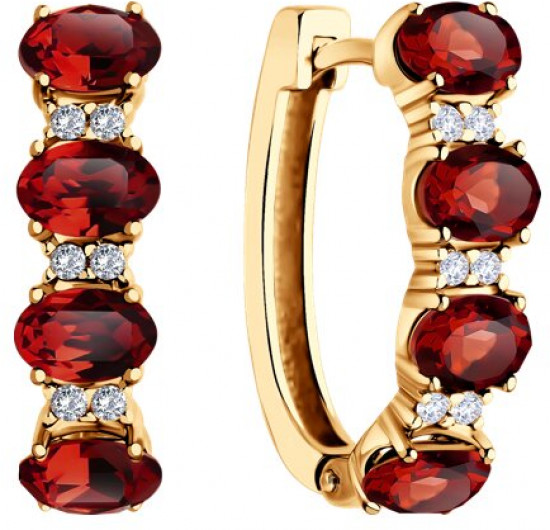 Серьги из серебра с гранатами и фианитами