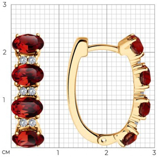 Серьги из серебра с гранатами и фианитами