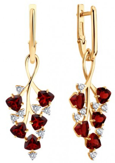 Серьги из серебра с гранатами и фианитами