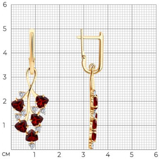 Серьги из серебра с гранатами и фианитами